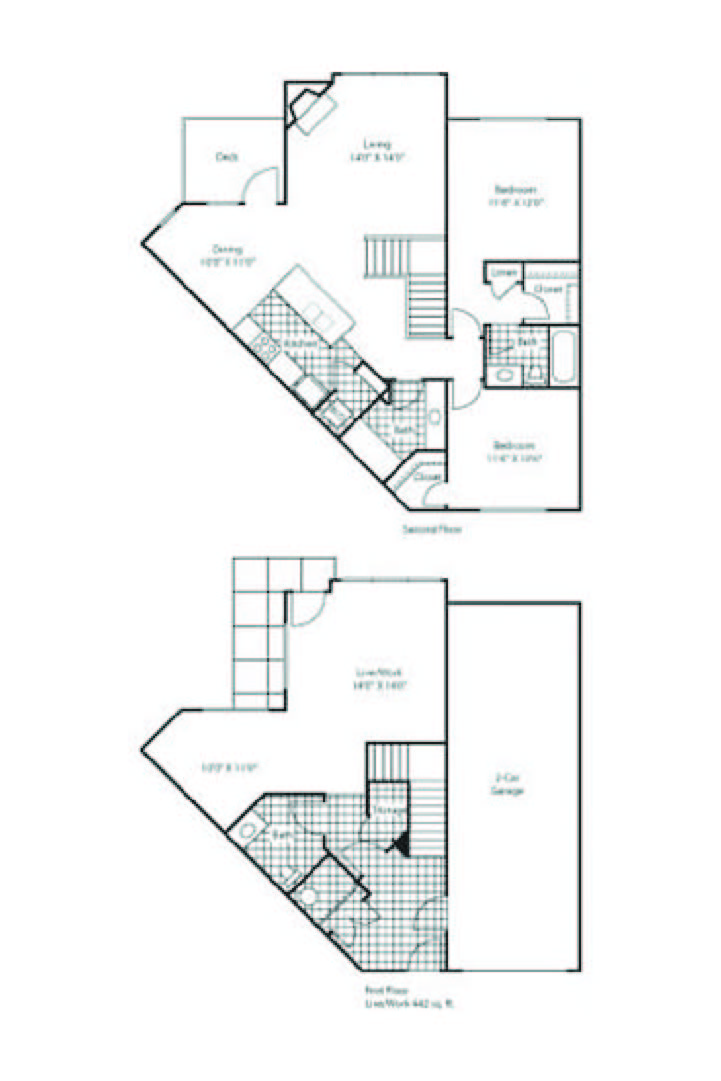 Floor plan for 2 beds, 2.5 baths, 1438 sqft